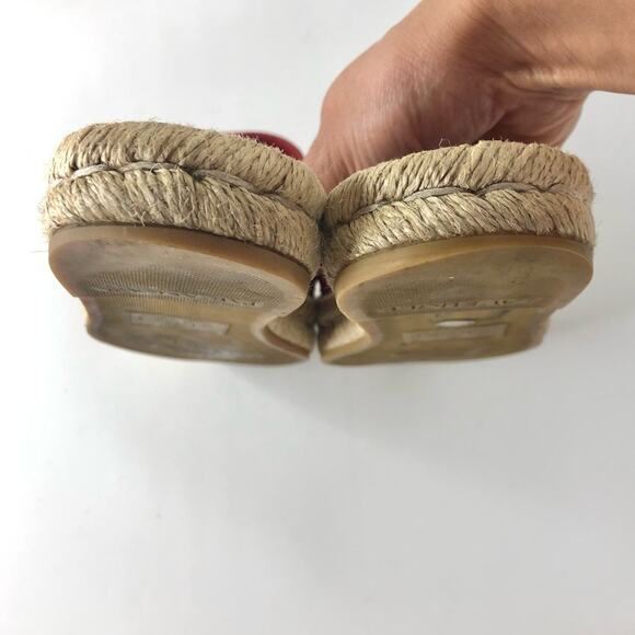 Gucci Marmont GG Hibiscus Red Leather Slip On Mules Espadrille Flats 37 - Picture 9 of 11